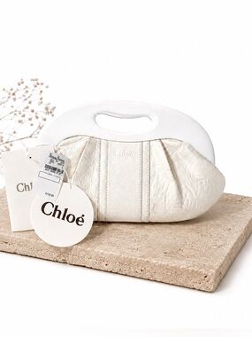 CHLOE RARE Vintage Genuine White Leather & Resin Frame Clutch Bag